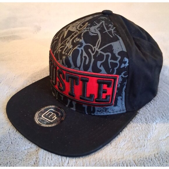 MG Fashions Snapback Black Red Embroidered Hustle Adjustable Cotton New - Picture 3 of 5